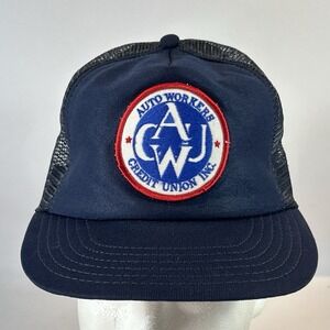 Vintage Auto Workers Credit Union Hat Cap Trucker Snap Back Mesh Patch USA Made